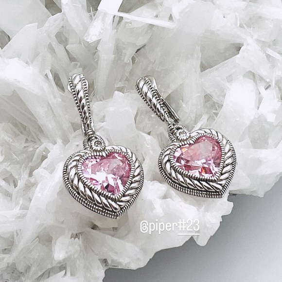 EUC Judith Ripka JR TWO Pink Crystal & White Sapphire Heart Drop Earrings - Picture 1 of 12